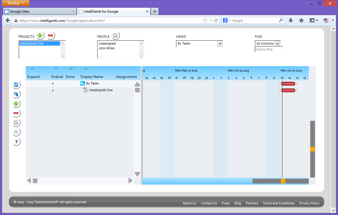 IntelliGantt IntelliTask Gadget for Google Sites