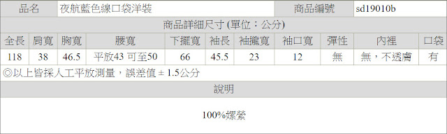 夜航壓線口袋嫘縈洋裝尺寸表