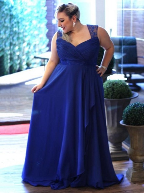 Ericdress V Neck Pleats Lace Hollow Plus Size Evening Dress -Price:USD $127.39 (49 %OFF)