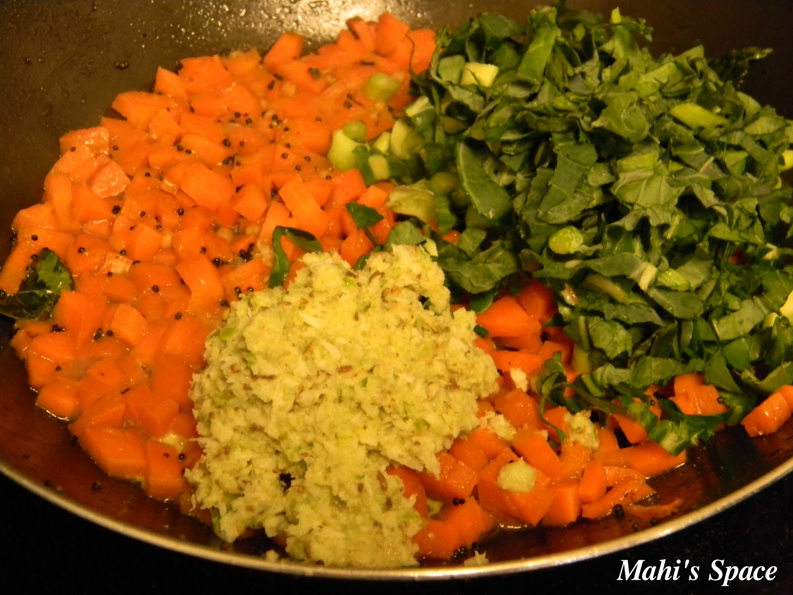 Carrot & Broccoli rabe stir fry /Carrotbroccoli keerai thoran Mahi's