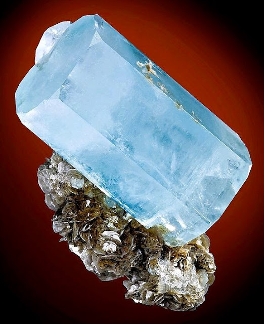 Large Doubly Terminated Aquamarine Crystal Atop Muscovite!
