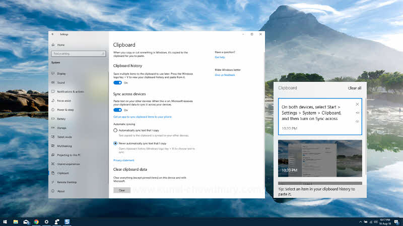 How to enable clipboard history and sync your clipboard across devices on Windows  10? | Kunal Chowdhury