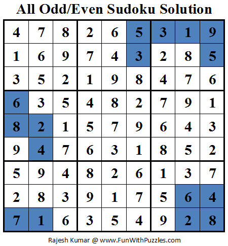 All Odd/Even Sudoku (Daily Sudoku League #78) Solution