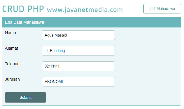 Membuat Crud Php Database Mysqli Jnm Javanet Media Membuat Crud Php Database Mysqli Jnm Javanet Media