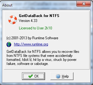 Getdataback NTFS 4.33 serial key or number