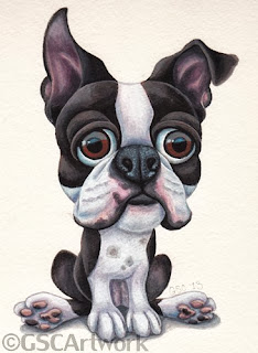 boston terrier cartoon animal pet caricature acrylic painting