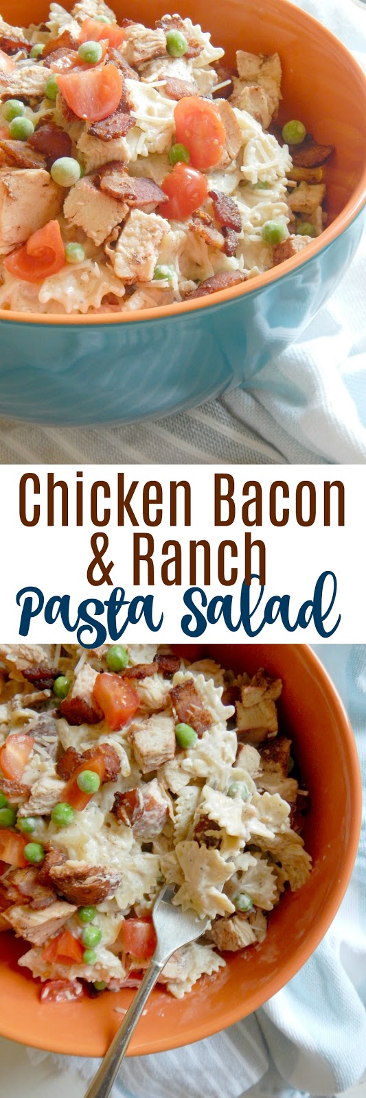 Chicken Bacon and Ranch Pasta Salad...a creamy, homemade dressing is tossed with grilled chicken, bacon, pasta, veggies and cheese!  Such a great salad for entertaining, grilling out, a fun side dish or even the main meal! (sweetandsavoryfood.com)