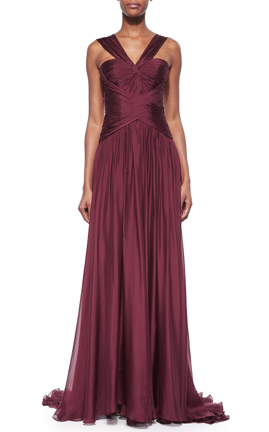 Monique Lhuillier Draped Crisscross Halter Gown