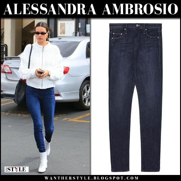 Alessandra Ambrosio Dark Blue Straight Fit Jeans Street Style