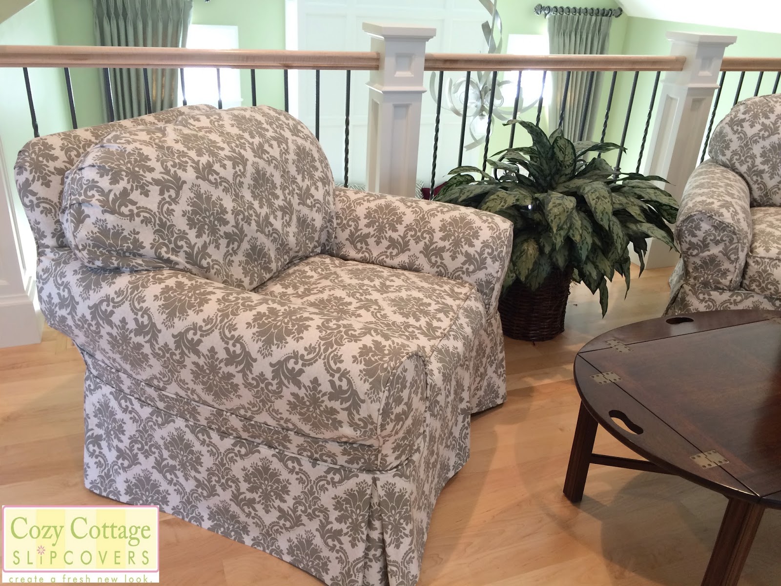 Cozy Cottage Slipcovers: Damask Chair Slipcovers