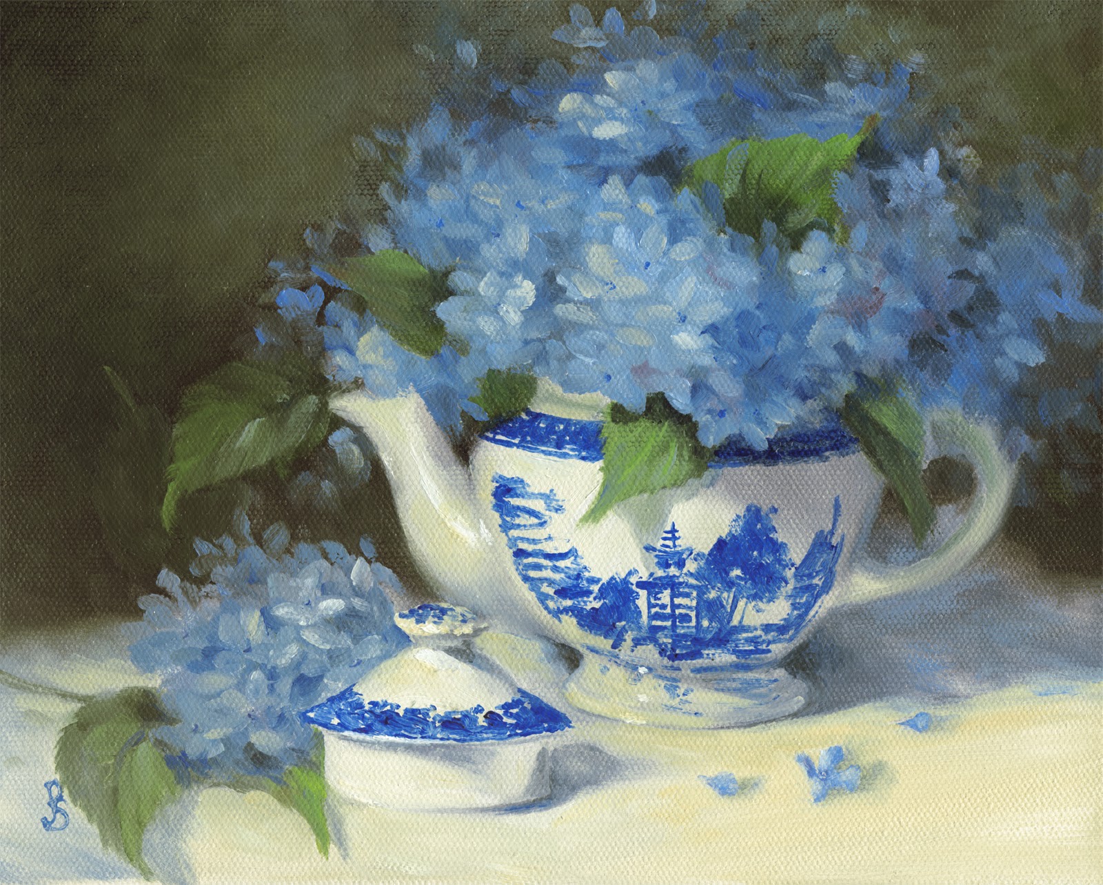 DEBRA J. SEPOS ART A Bloomin' Teapot, Hydrangeas