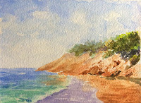 water colour painting of a seashore from Goa by Manju Panchal
