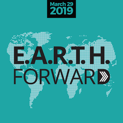 Poster for Earth Forward, with illustrated images of all continents.