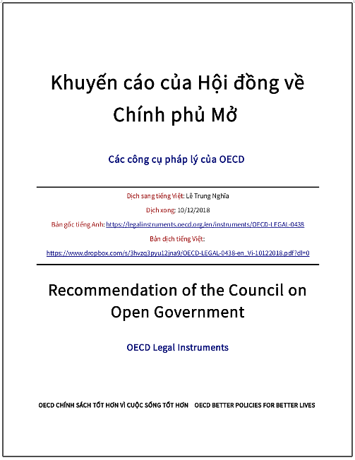 ‘Khuyến cáo của Hội đồng về Chính phủ Mở’ - bản dịch sang tiếng Việt