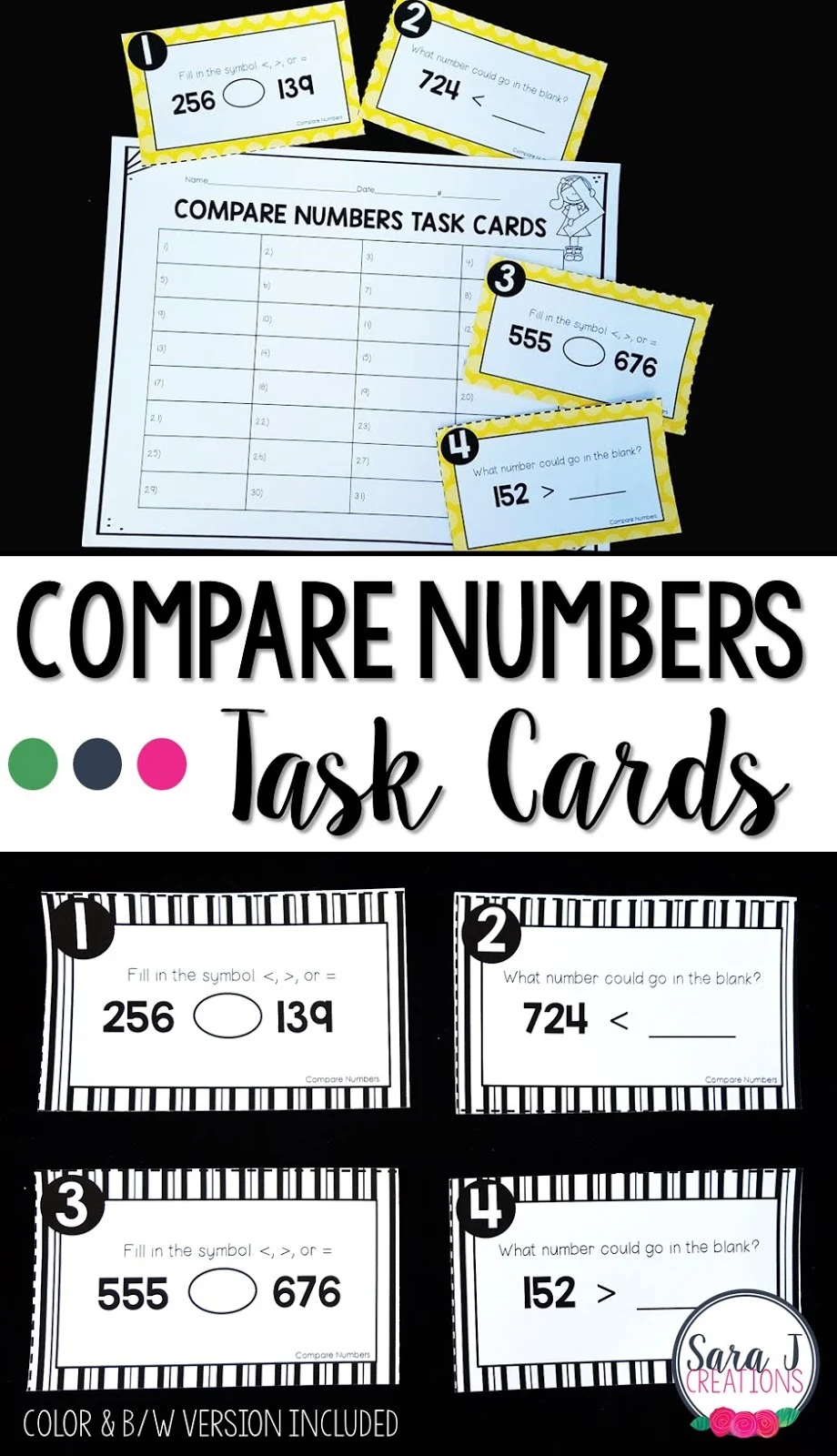 Comparing number task cards for practicing place value