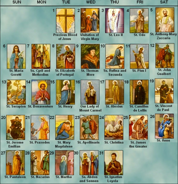 Little Catholic Home & School Saints and Feast Days for July 2014