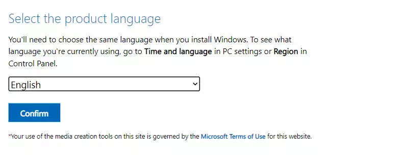 Select the product language of the Windows 10 edition Select the product language of the Windows 10 edition