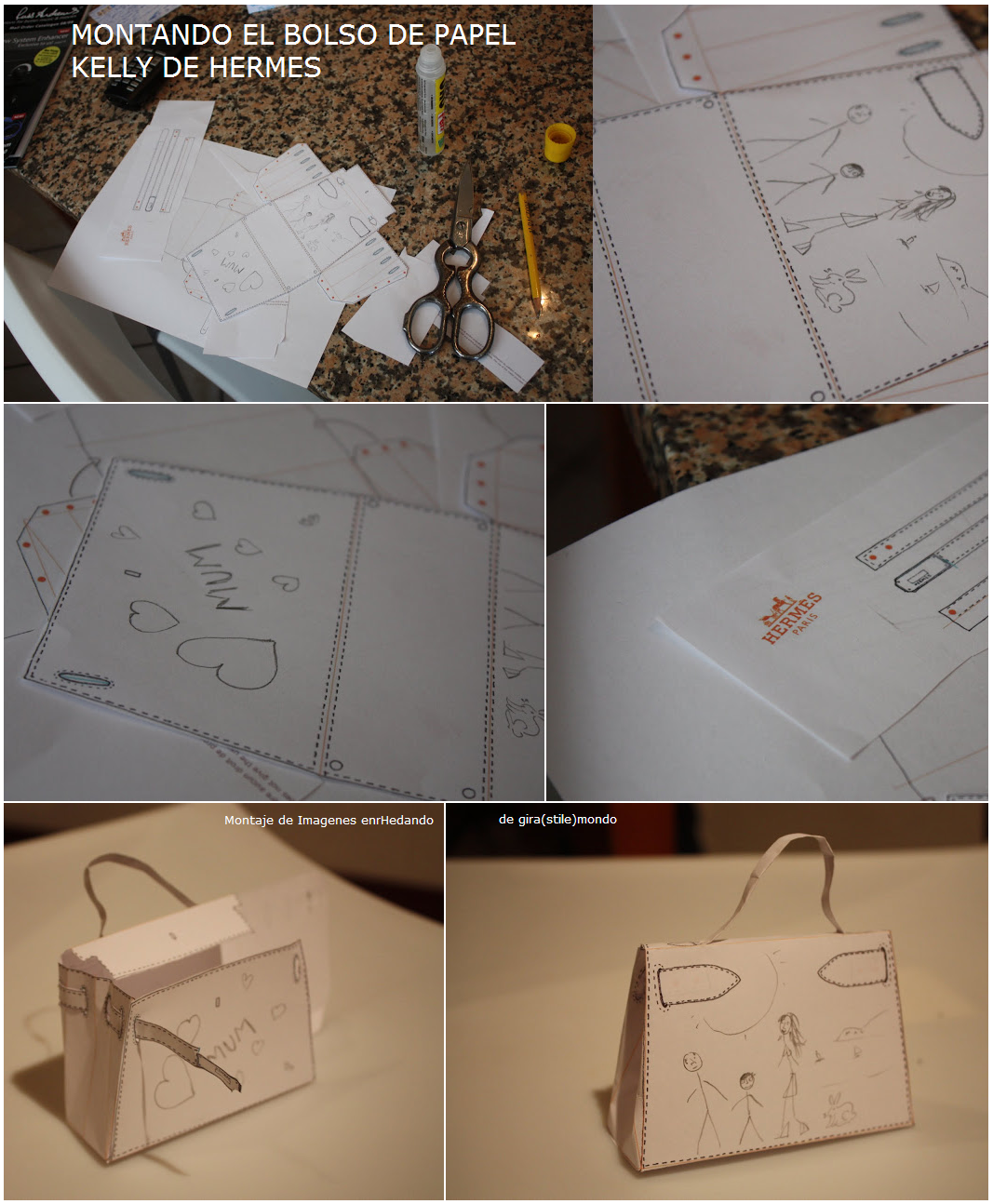 bolsos de Hermés de papel, construir bolsos de papel, plantillas bolsos hermés