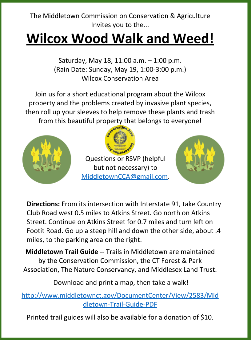 middletowneye Volunteers Needed for the Wilcox Preserve on Saturday