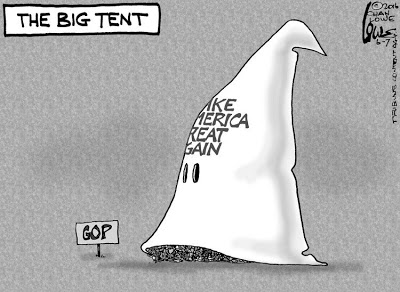 Title:  Make America Great.  Image:  Huge KKK hood labeled 