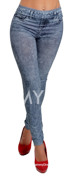 Slimming Blue Denim Like Faux Jean Pants Leggings For Women | Aram Fashion