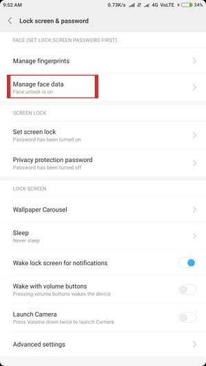 face unlock for redmi note 4