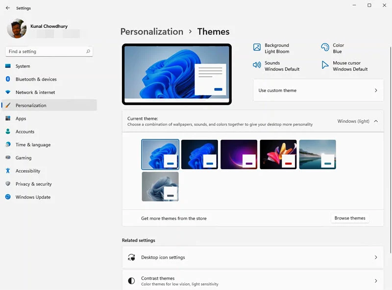 A quick look to Windows 11 Settings app - Personalization - Themes