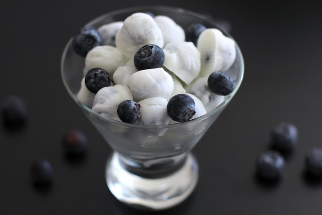 Healthy Frozen Yogurt Covered Blueberries | Healthy Dessert Recipes with sugar free, low calorie, low fat, high protein, gluten free, dairy free and vegan options at the Desserts With Benefits Blog (www.DessertsWithBenefits.com)