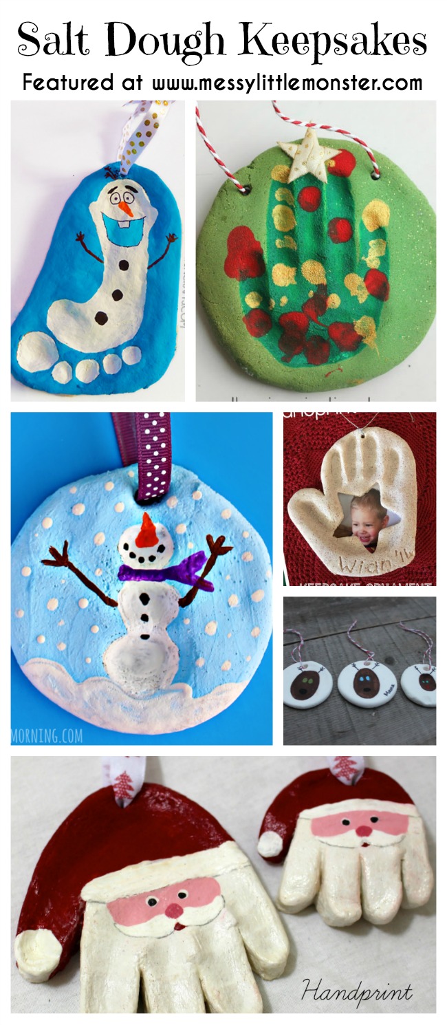 Christmas salt dough keepsakes.  Handprint, footprint and fingerprint ornaments. Perfect kid made Christmas gifts from toddlers or preschoolers