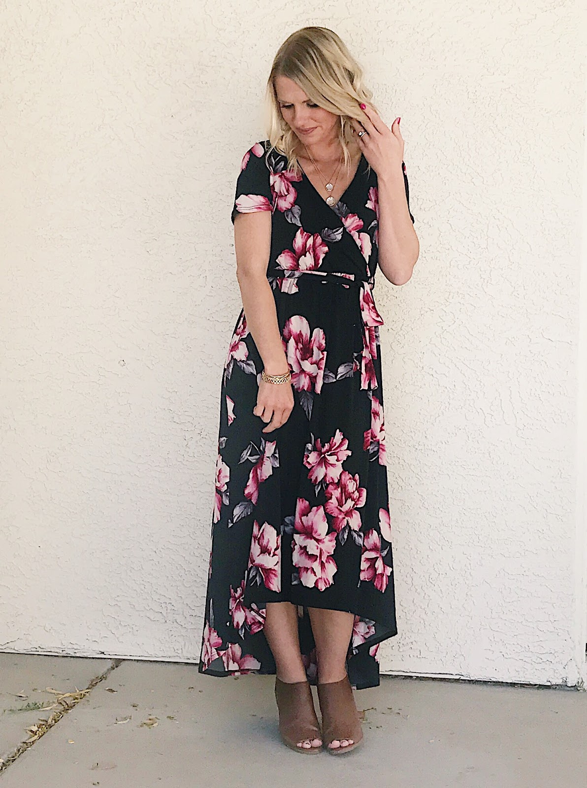 Pink Blush Winter Floral Wrap Dress Thrifty Wife, Happy Life