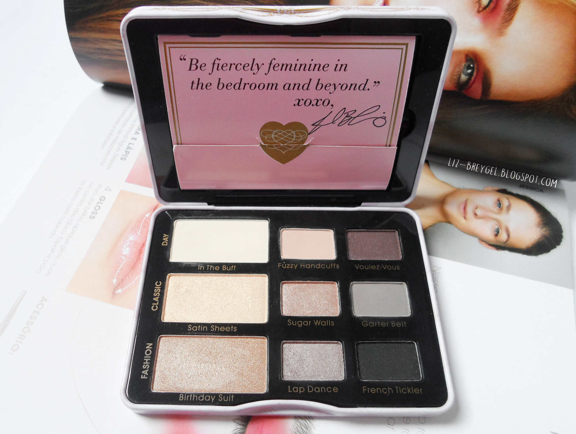 a versatile, day-to-night eyeshadow palette boudoir eyes by too faced cosmetic brand, see the full makeup review with pictures and swatches by blogger Liz Breygel.