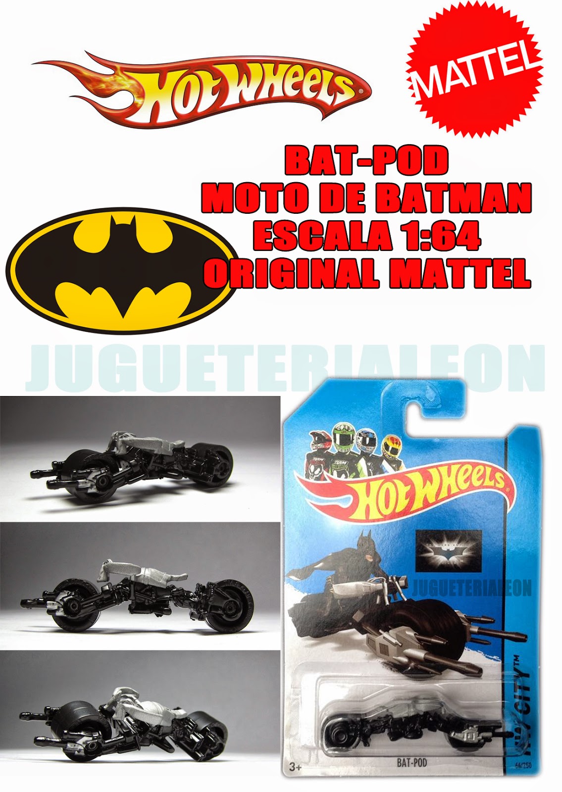 Juguetería León HOT WHEELS BATPOD MOTO BATMAN MATTEL JUGUETERIALEON