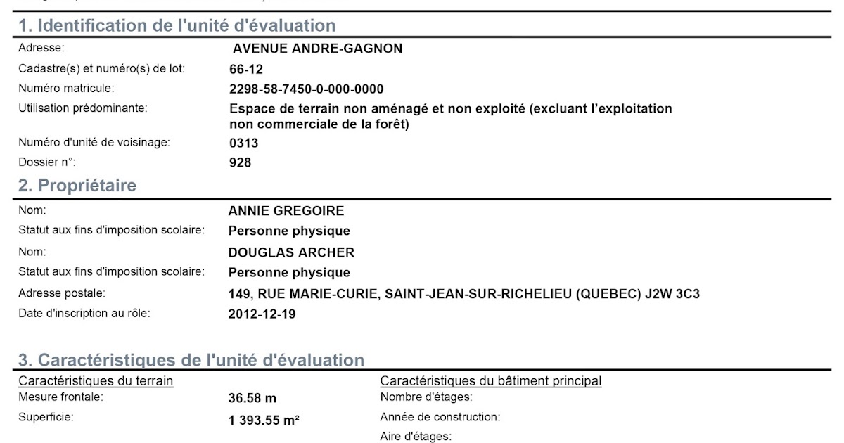 Terrain Andre Gagnon Role Évaluation foncière