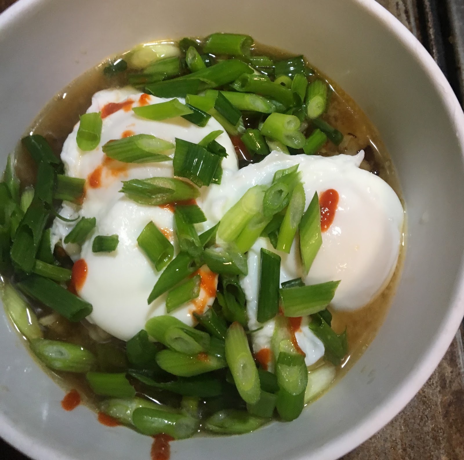 Ramen with Caramelized Peppers and Onions and Poached Eggs