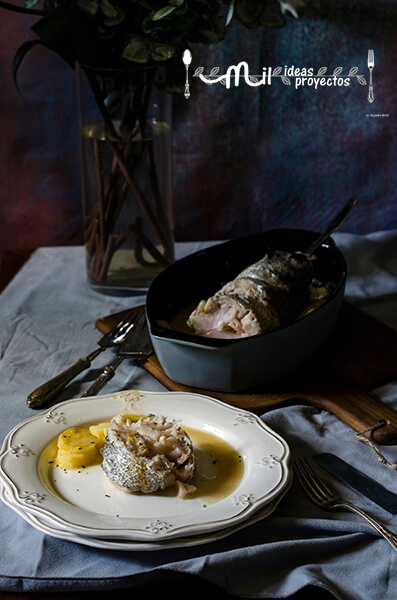 Receta de merluza con gambas al horno