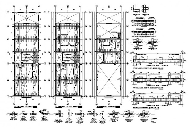 FRAMING PLAN OF ALL FLOORS AND BEAM SCHEDULE AND STRUCTURE DETAILS OF APARTMENT BUILDING DWG FILE