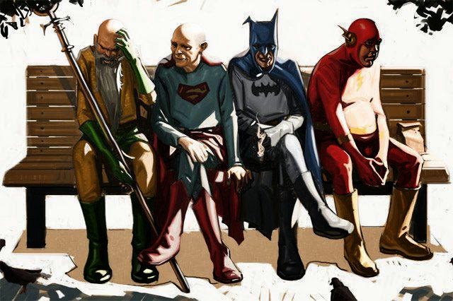 superheroes old aged retired batman superman flash aqua man