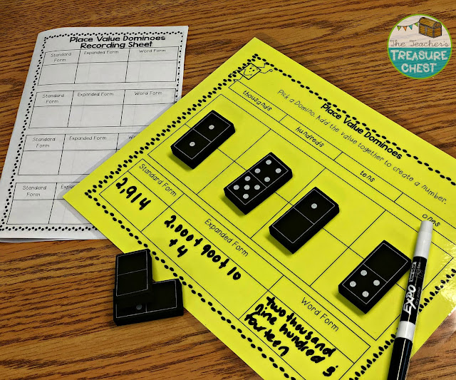 place value math centers using dominoes