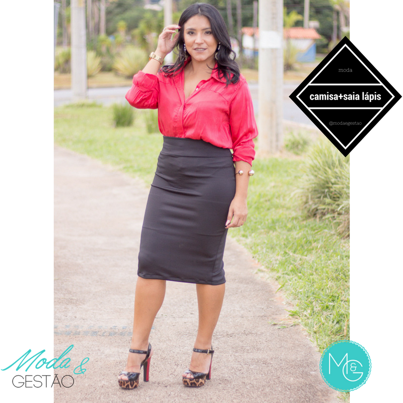 saia preta com blusa vermelha