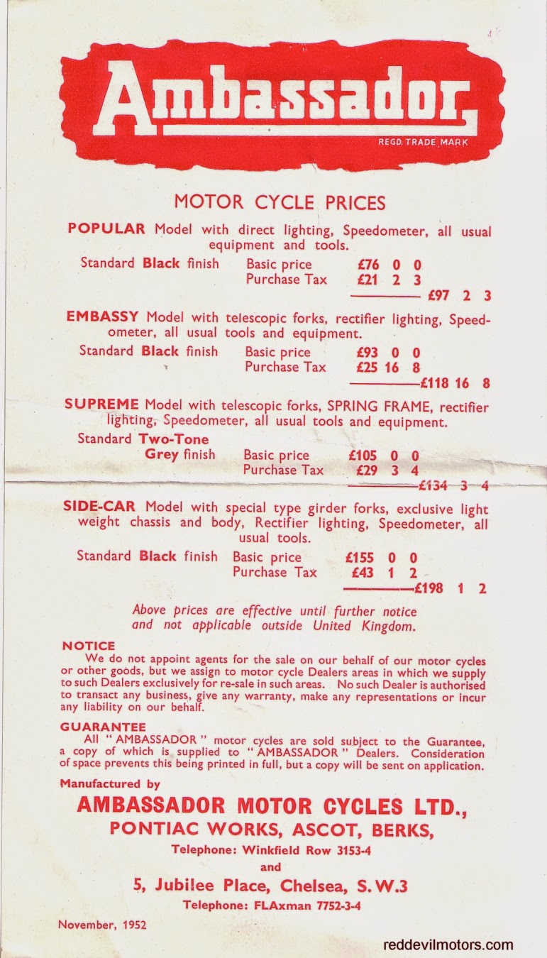 Red Devil Motors Ambassador Motorcycles 1952