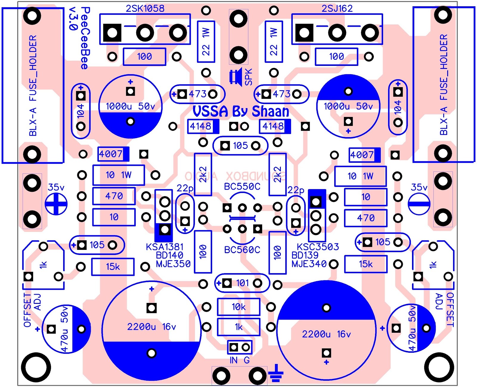 Dukun Elektro: VSSA Very Simple Symmetrical Amplifier PeeCeeBee by Shaan
