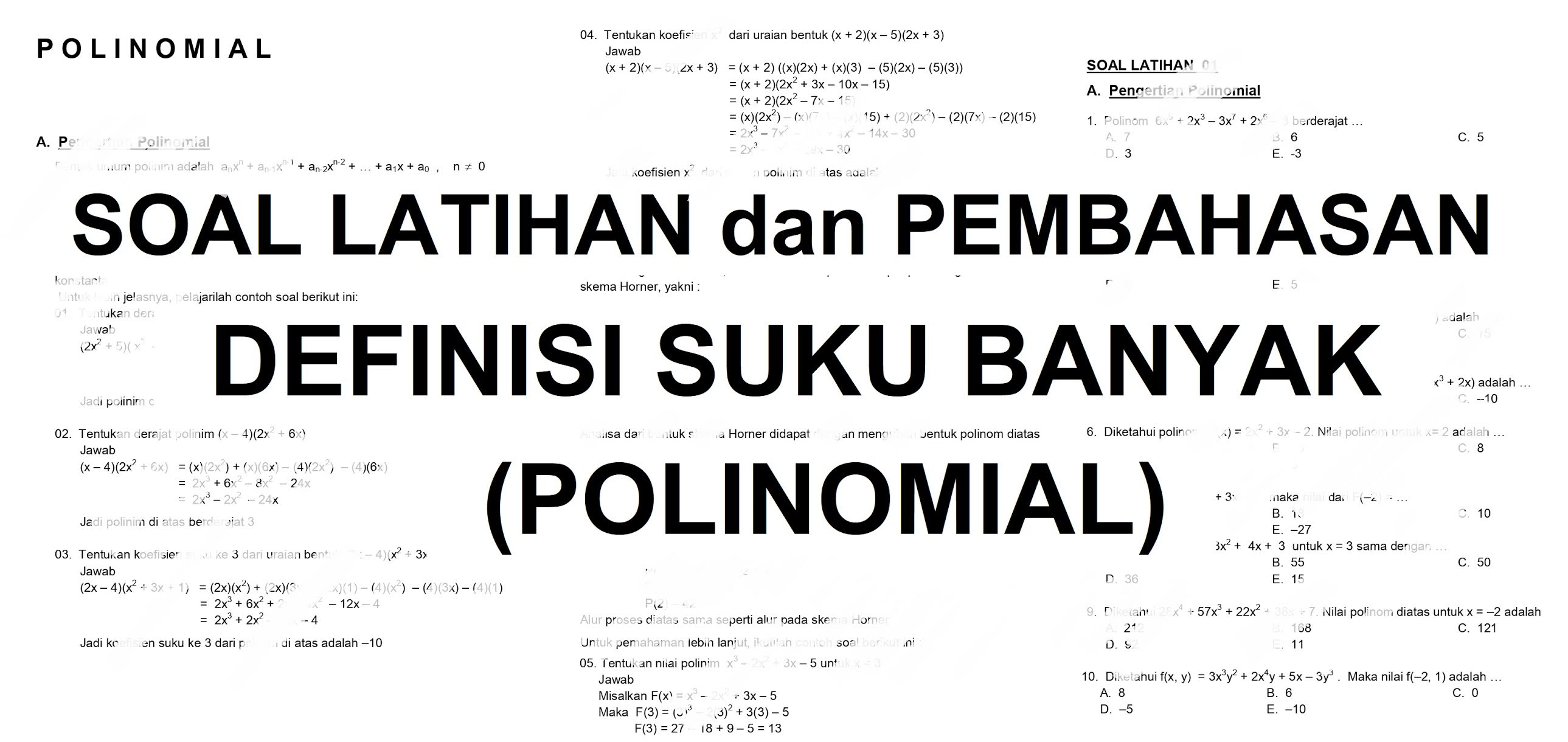 Matematika Dasar Sma Soal Latihan Dan Pembahasan Definisi Suku Banyak Polinomial Defantri Com