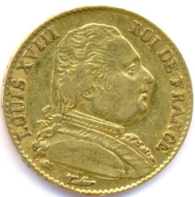 FRANCE 20 Francs *UNIFORM* Golden coin Louis XVIII