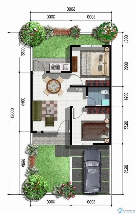 denah rumah minimalis dengan lebar 6 meter 1 lantai