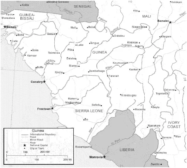 image: Black and white Guinea Map