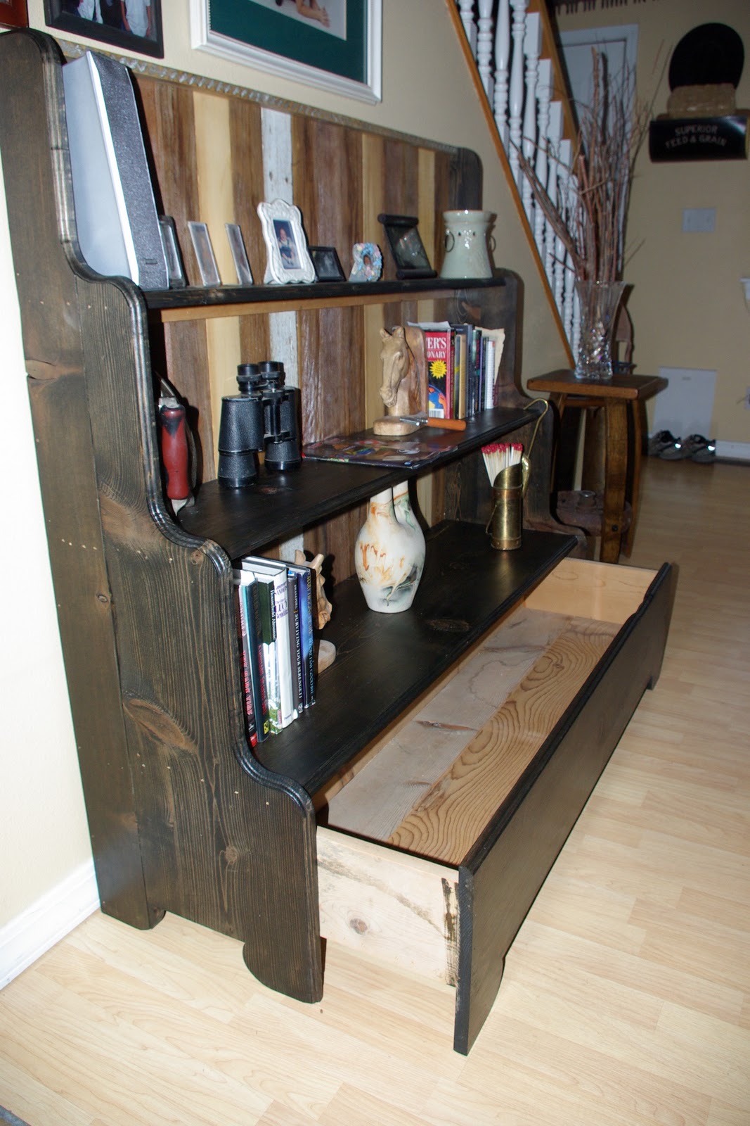 Reclaimed Rustics 3 Tiered Shelf with Drawer