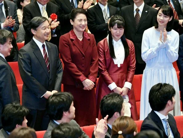 Emperor Naruhito, Empress Masako and Princess Aiko visited Nissho Hall in Tokyo to watch a Japanese animation film