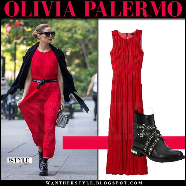 red dress with black ankle boots