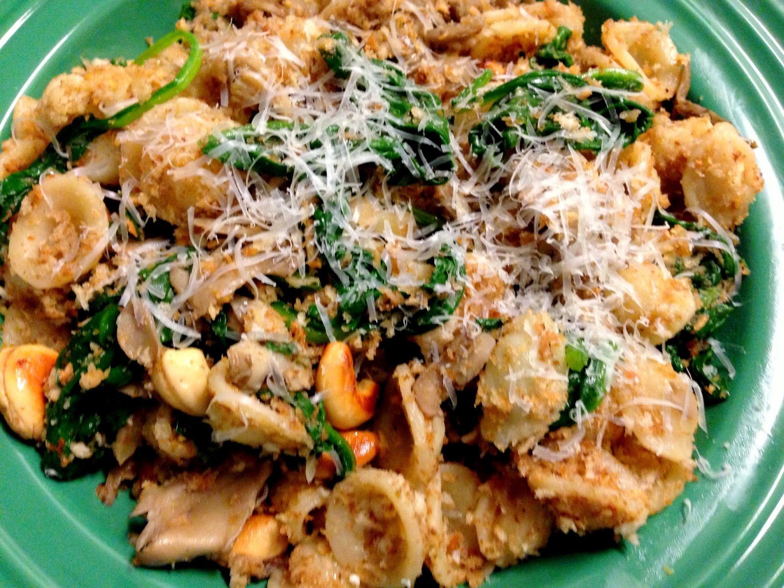 Orecchiete with Spinach, Cauliflower, and Hen of the Woods Mushrooms