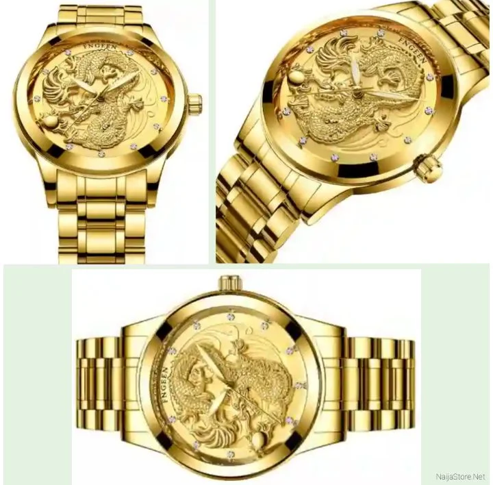 Fngeen Men's Watch: Classic Waterproof Gold-Dragon Quartz Wristwatch